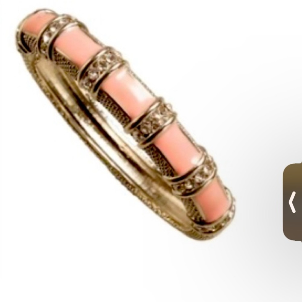 PINK ENAMEL STATION BANGLE, silver tone and crystals